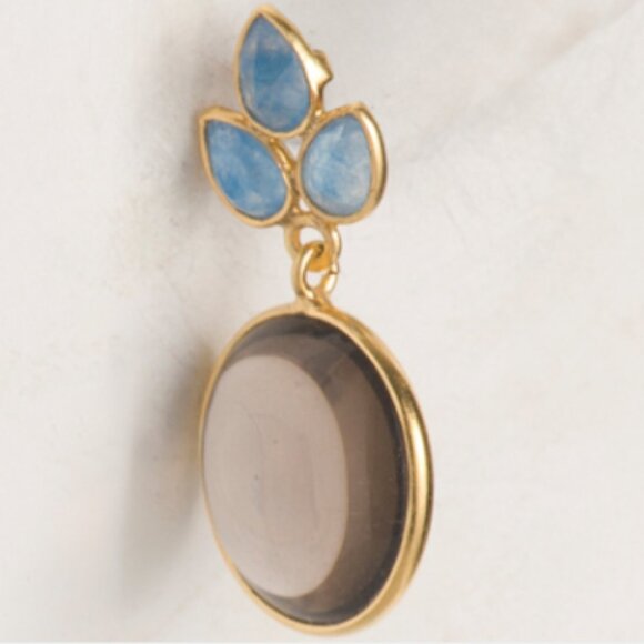 SHAANTI JEWELS Made In India 14kt Gold Plated Smoky Topaz And Blue Quartz Earrin - Picture 3 of 3